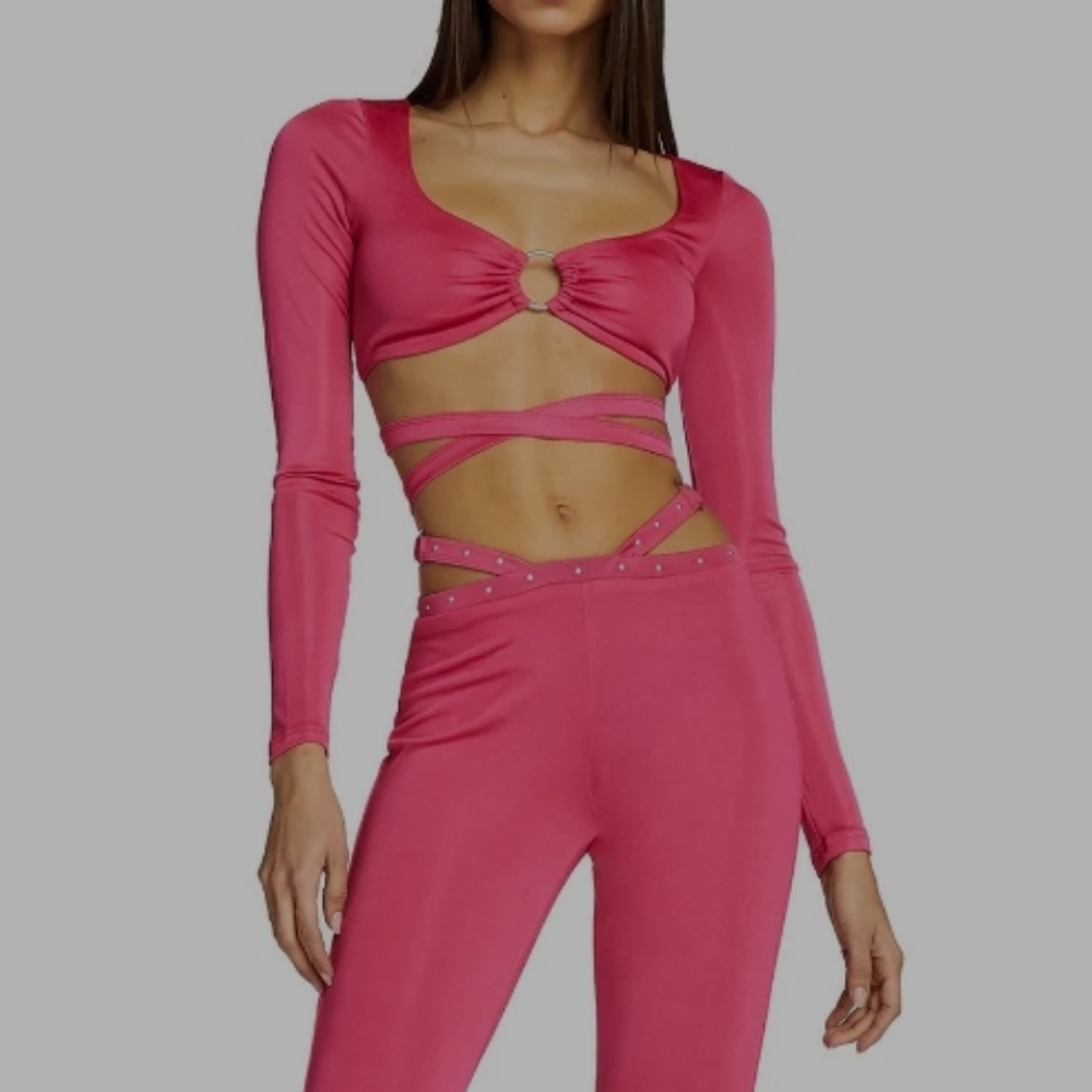 I.AM.GIA "Violet" Pink O Ring Lace Up Strappy Top Size XS